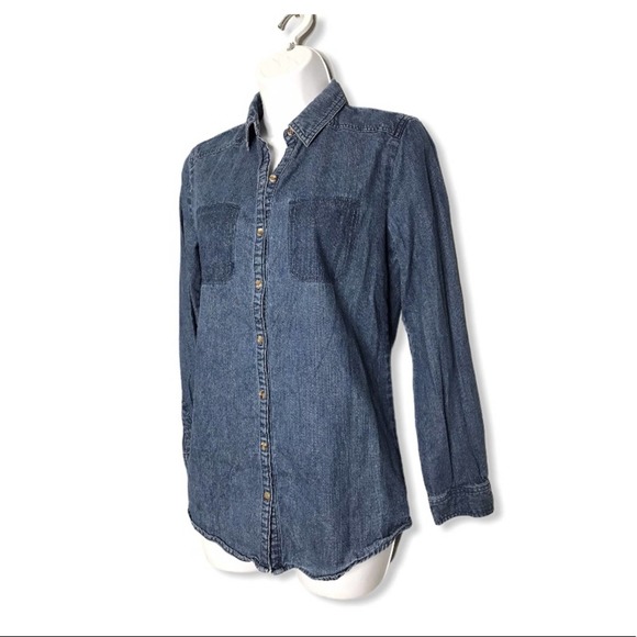 BP | Button Down Denim Long Sleeve Top Jean Shirt - Picture 10 of 11